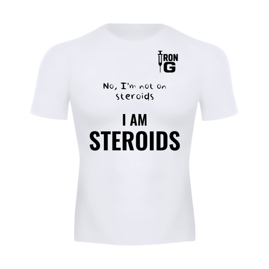 I Am Steroids Performance T-Shirt, Black Letters